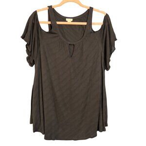 Cold Shoulder Black Knit Top With Keyhole Front By Wild Pearl